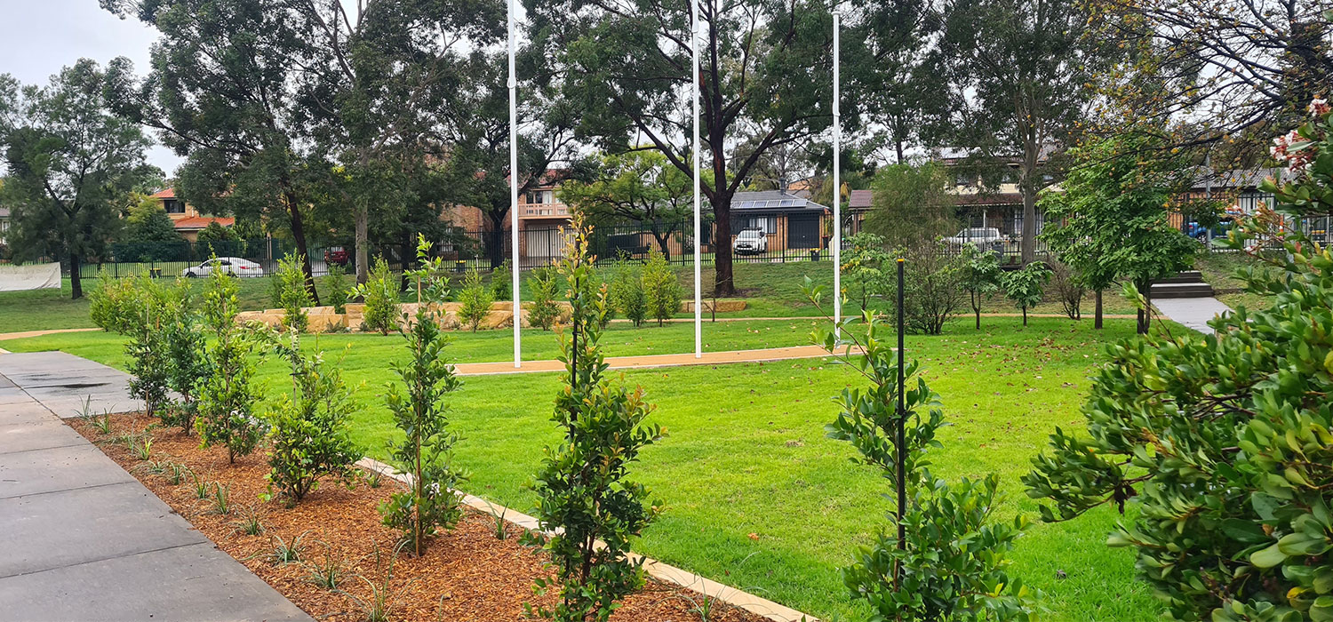 Thomas Reddall High School, commercial landscaping construction and design campbelltown nsw flag poles, garden beds, turf laying