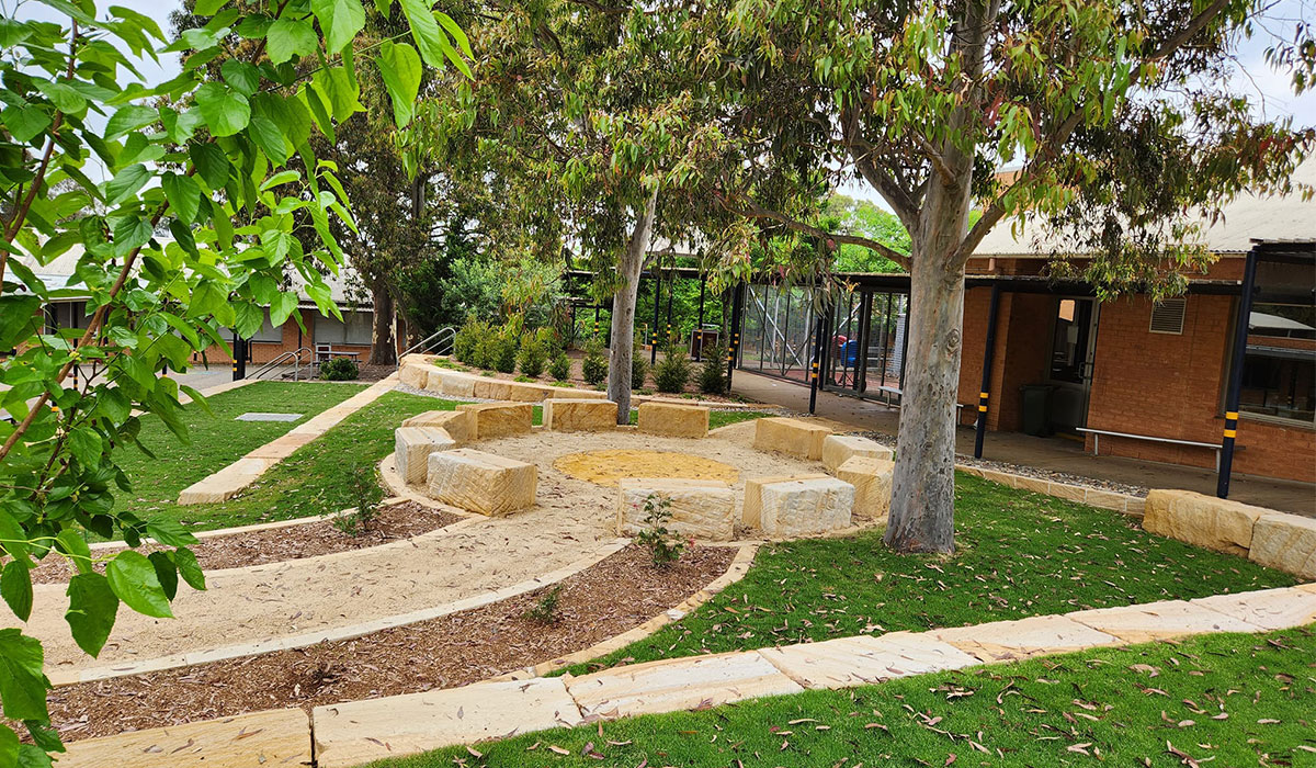 Ambarvale High School campbelltown nsw commercial landscaping construction and design, garden beds, paths, yarning circle, aboriginal garden