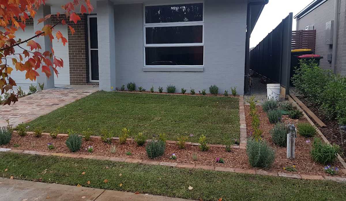 Denham Court Residential Project landscaping design, garden beds and turf laying