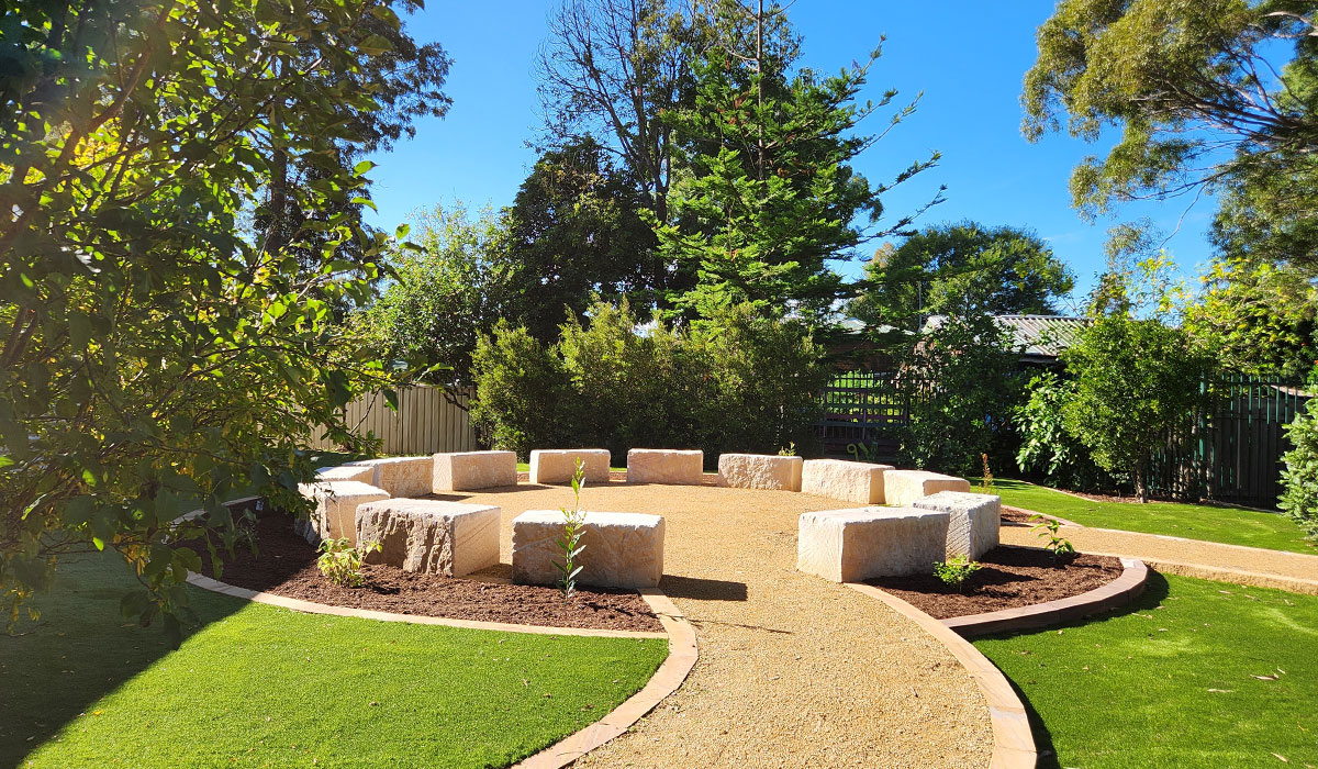 Thirlmere Public School, commercial landscaping wollondilly yarning circle with bush tucker plants